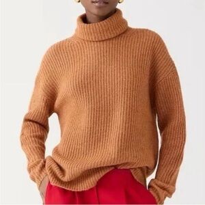 J. CREW Brushed Yarn Wool/Alpaca Oversized Turtleneck Sweater, Camel, Size Small